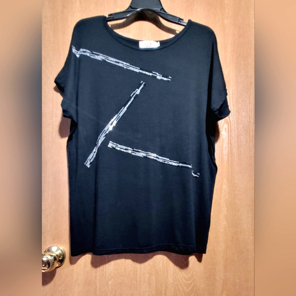 JULIA Women's Rhinestoned Black T-shirt,Blouse L/XL